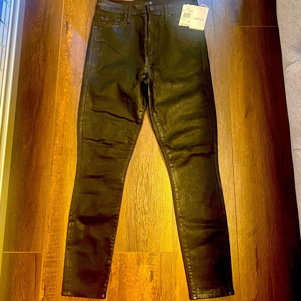 Mother the swoonee ankle black coated jeans